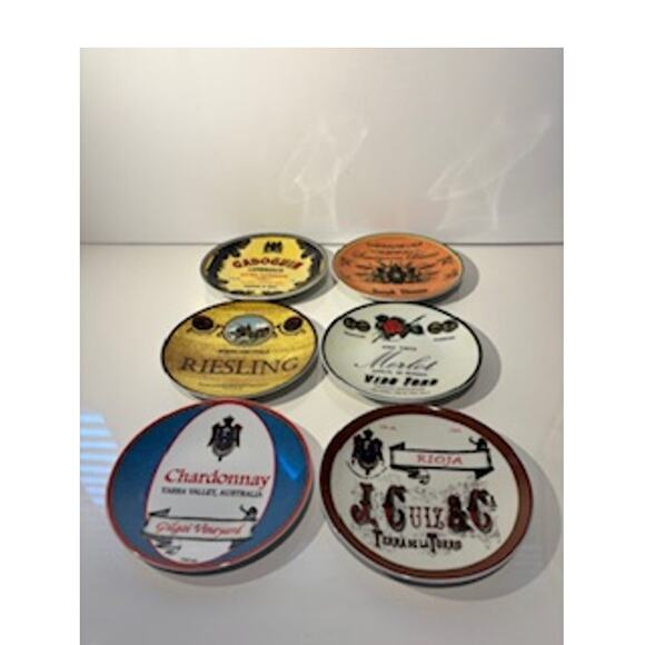 BIA Cordon Bleu Appetizer Plates Wine Labels Porcelain 6" Colorful Serveware - Picture 10 of 11